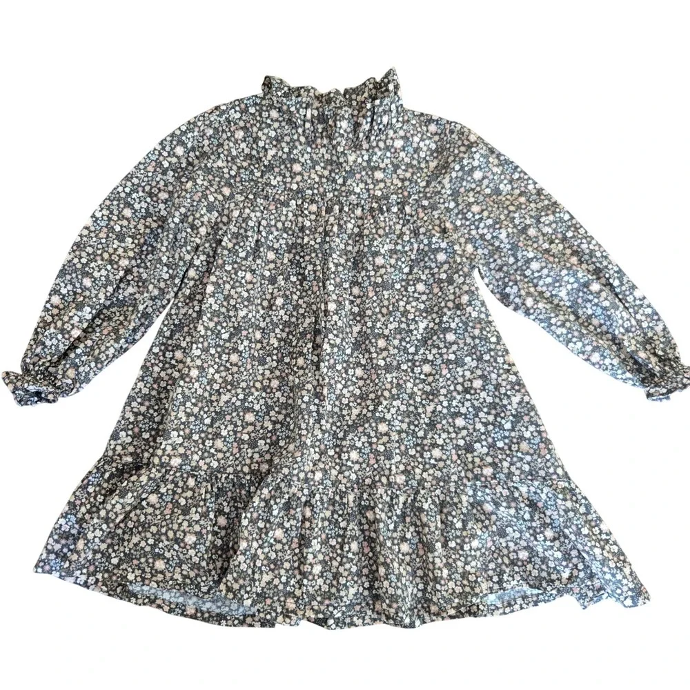 Jamie‎ Kay Girls Organic Cotton Floral Ruffle Dress Ditsy Print Grey Pink 2Y